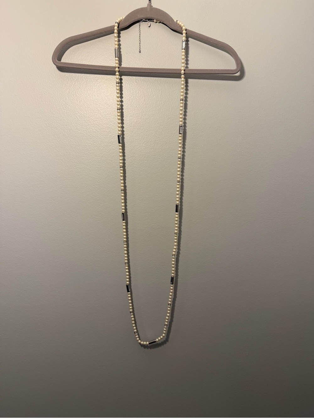 Lia Sophia Long Pearl-Style Necklace with Silver Tubes